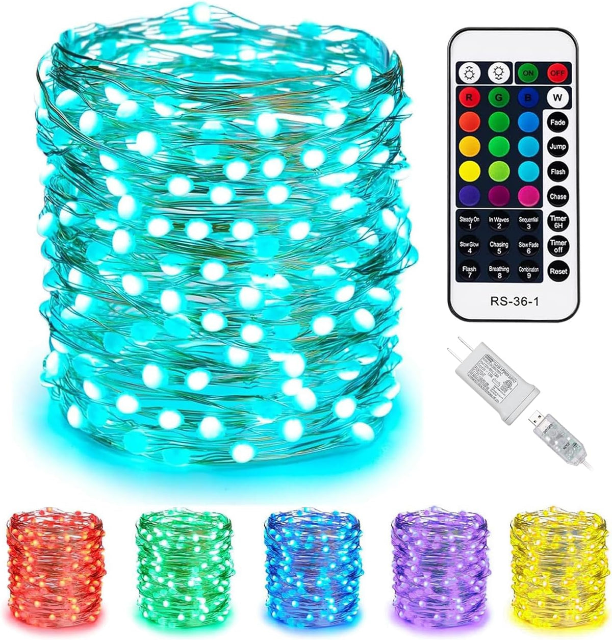 Color Changing Fairy String Lights - 33 ft 100 LED USB Silver Wire Lights with Remote and Timer, Starry Fairy Lights for Bedroom Party Craft Indoor Christmas Decoration, 16 Colors, Adapter Included