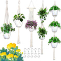 IGaiety 5 Pack Macrame Plant Hangers with Hooks for Indoor Outdoor Decor