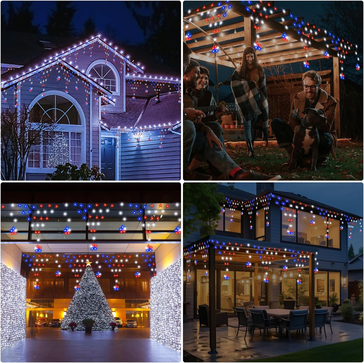 DANLI 4th of July Lights 13.8ft 200 LED Red White Blue Net Lights with 12 Stars,8 Modes Curtain Lights with Remote Timer,Dimmable & Waterproof for Outdoor Decorations Balcony Porch Fence Window