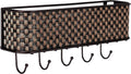 Home Basics Wall Mount Mail Letter Organizer Basket Shelf and 5 Key Hook/Holder in Brown Weave