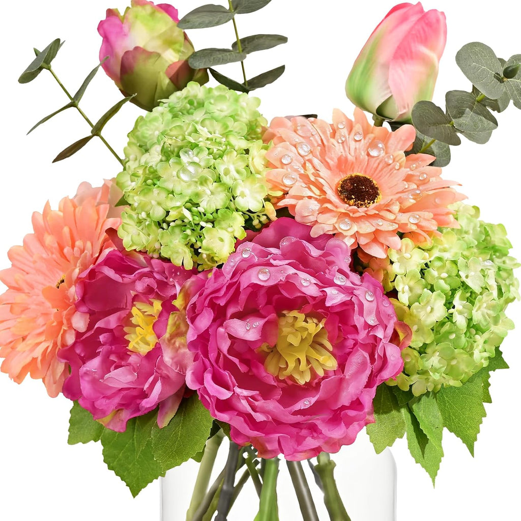 Livole Artificial Faux Flowers with Vase & Water Silk Fake Flowers, Fuchsia