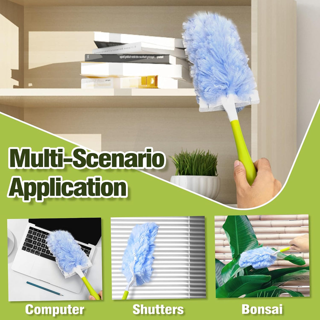 Heavy Duty Duster Refills Compatible with Swiffer, Duster Kit with 30 PCS Refills & 1 Handle, 360° Dusters with 4X Microfibers for Dusting Ceiling Fans, Electronics, Furniture, Blinds