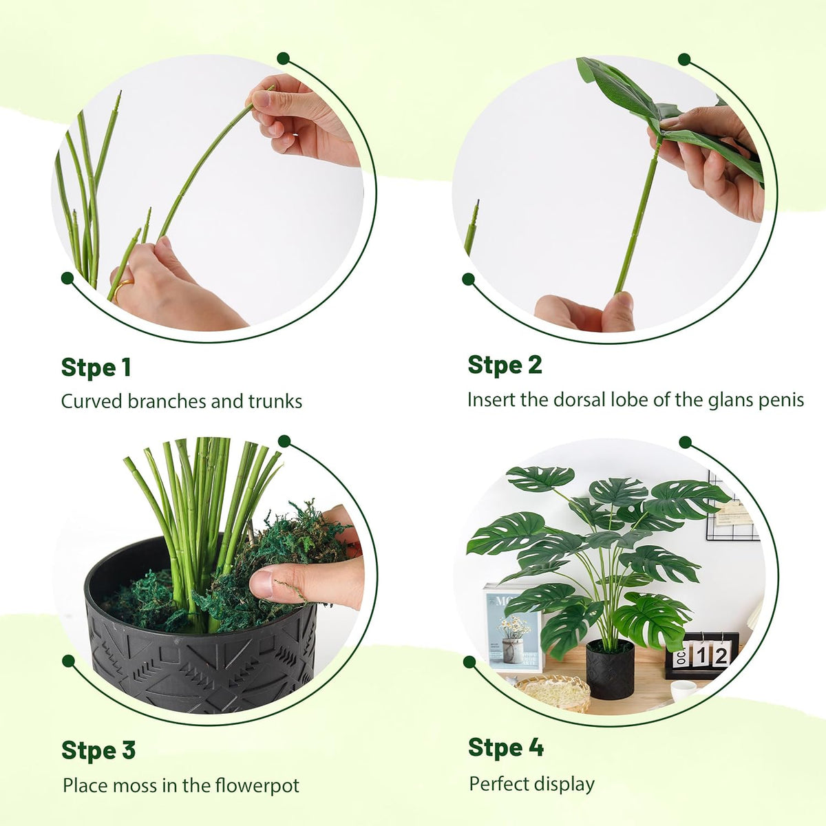 Der Rose 2 Pack 28" Fake Plants, Monstera Plant in Black-and-White Pots