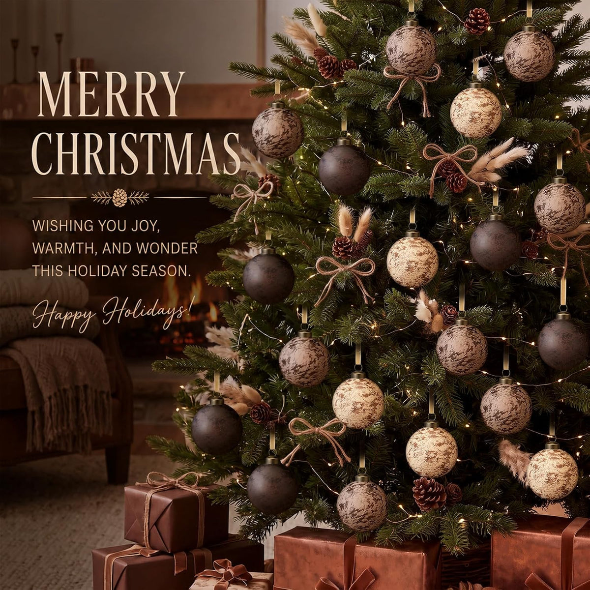 Yunlly 12 Pcs Textured Christmas Ornament 2.36'' Tree Decor,Chocolate