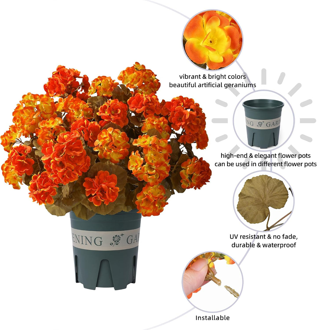 Geraniums Fall Flowers Artificial Flowers for Outdoors Autumn Decor, 2 Pack Potted Plants Faux Geraniums Bush Realistic UV Resistant Fake Flowers Greenery for Front Door Porch Patio Yard Indoor, Mix