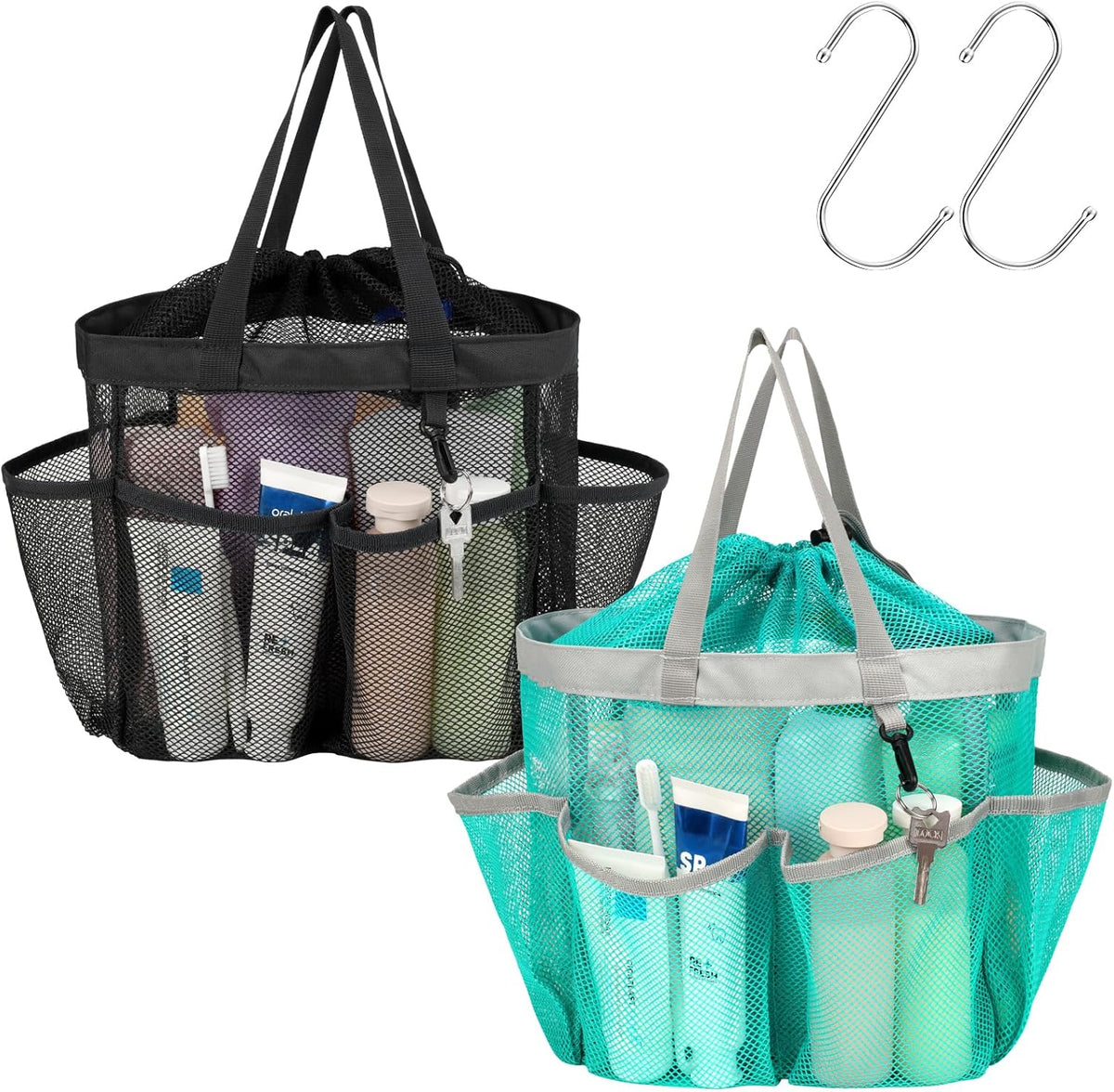 Mesh Shower Caddy Portable with Drawstring - 2-Handle Shower Bag for Dorm