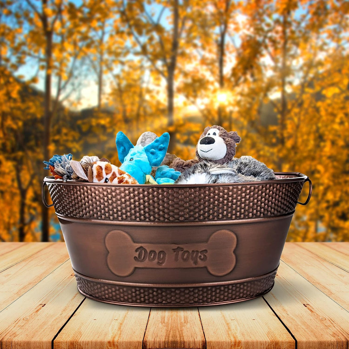 BREKX Copper Metal Pet Storage & Dog Toy Bin w/ Handles, Indestructible