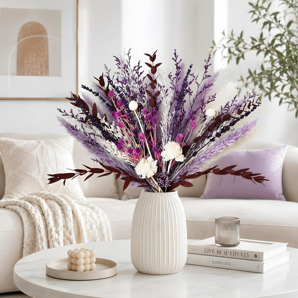 Purple Boho Dried Flower Bouquet 17" Handmade Pampas Decor