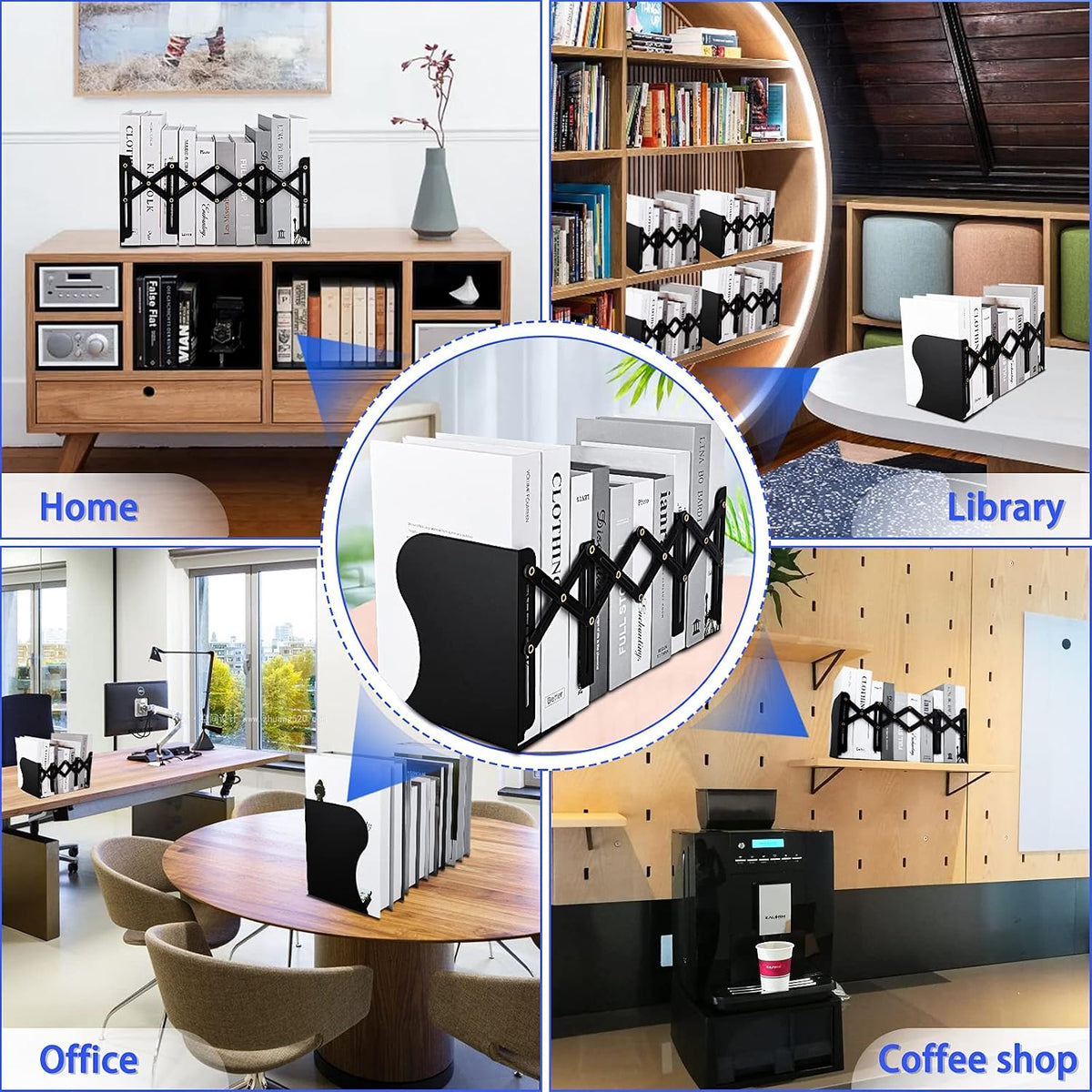 Non Skid Book Ends to Hold Books, Carooyac Metal Adjustable Book Ends Decorative Bookends for Home Office, Heavy Duty Kids Bookshelf Magazine Holder Book Organizer for Desk