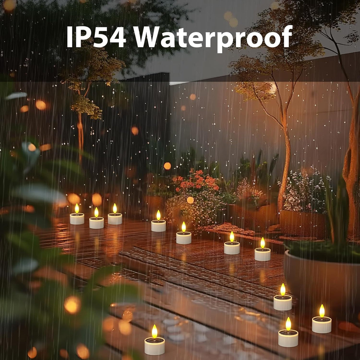 Yme Solar Tea Lights Outdoor Waterproof, Rechargeable Flameless Candles