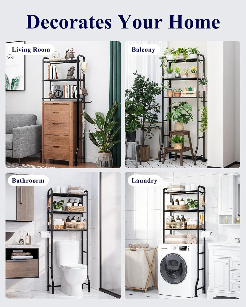 Kitsure Over Toilet Storage Rack, 63.2" H Space-Saving, Holder & Hooks