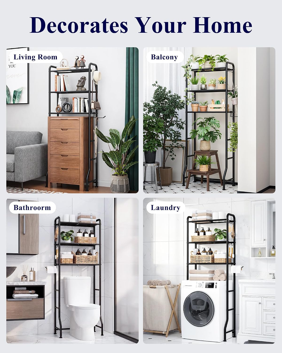 Kitsure Over Toilet Storage Rack, 63.2" H Space-Saving, Holder & Hooks