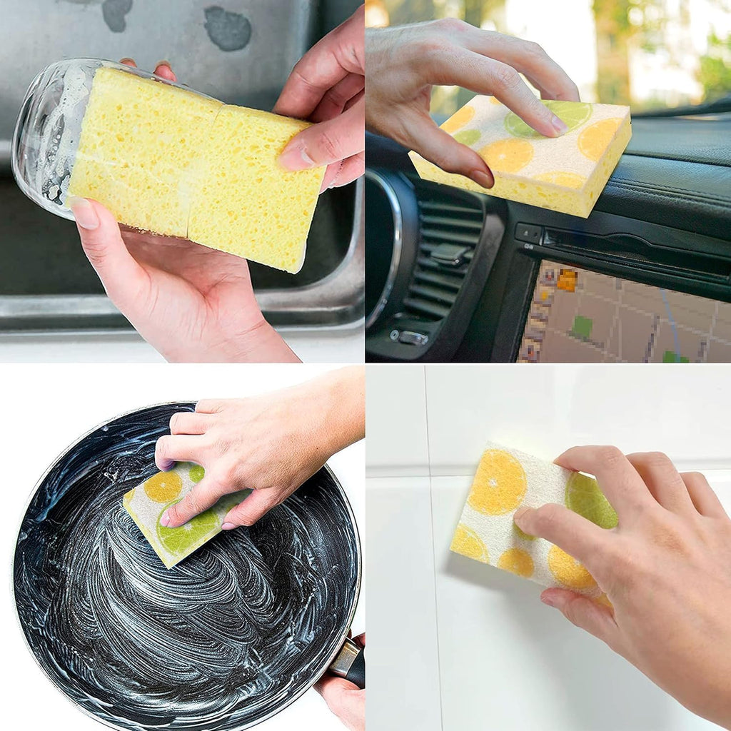 CELOX 6 Pack Dish Sponges, Non Scratch Sponge for Kitchen Cleaning, Lemon Printed Dual Sided Scrub Sponges