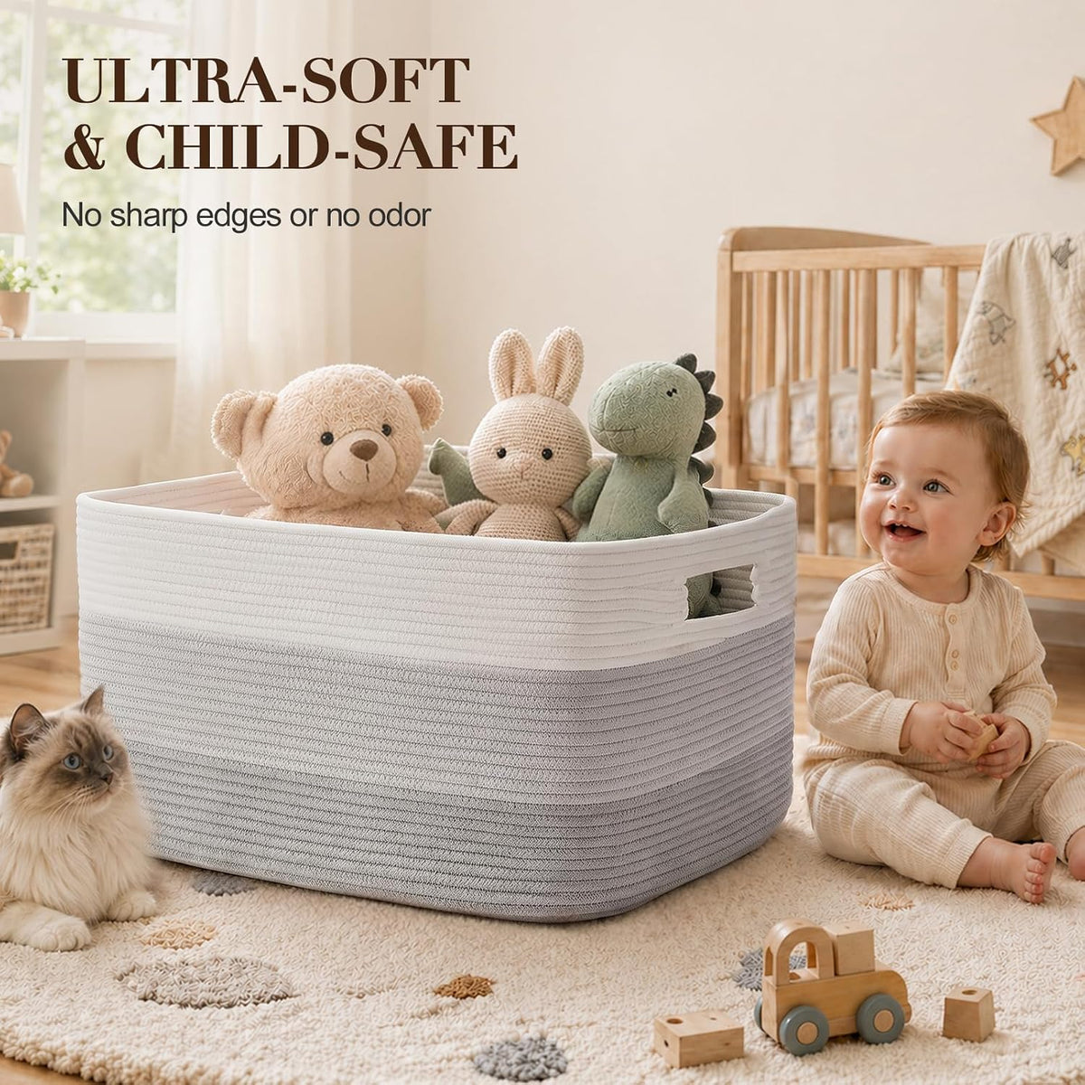 OIAHOMY Blanket Basket Laundry Basket Dog Toy Basket 75L Gradient Grey