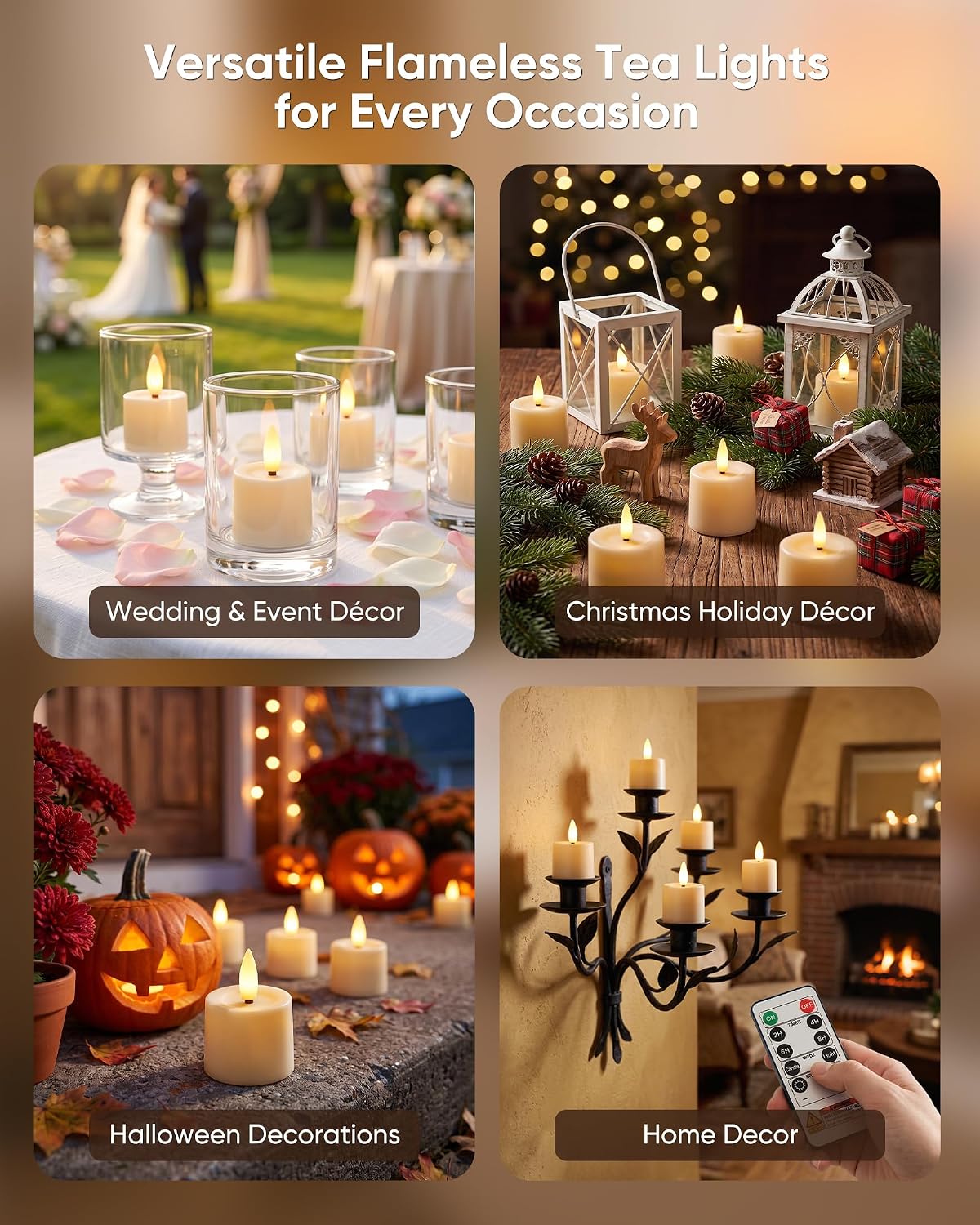 BEICHI 12Pack Rechargeable Tea Lights with Remote Timer,White Charging Base