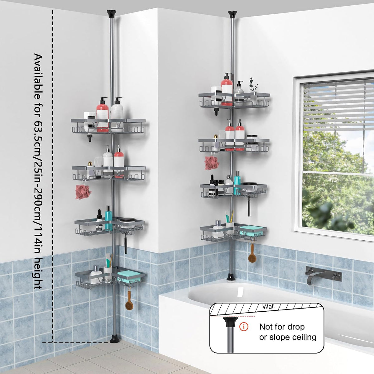 KEGII Shower Caddy Tension Pole, Bathtub Organizer, Light Gray