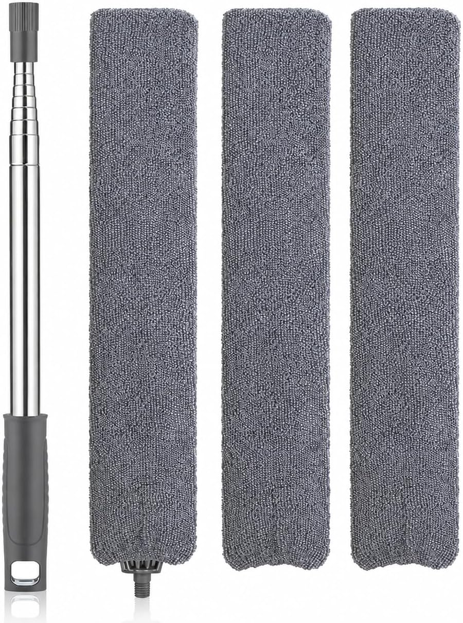 Retractable Gap Dust Cleaner with Extension Pole, Cleaning Tools with 3 Microfiber Dusting Cloths, Extendable Long Handle Duster for Cleaning Under Refrigerator Furniture Appliance