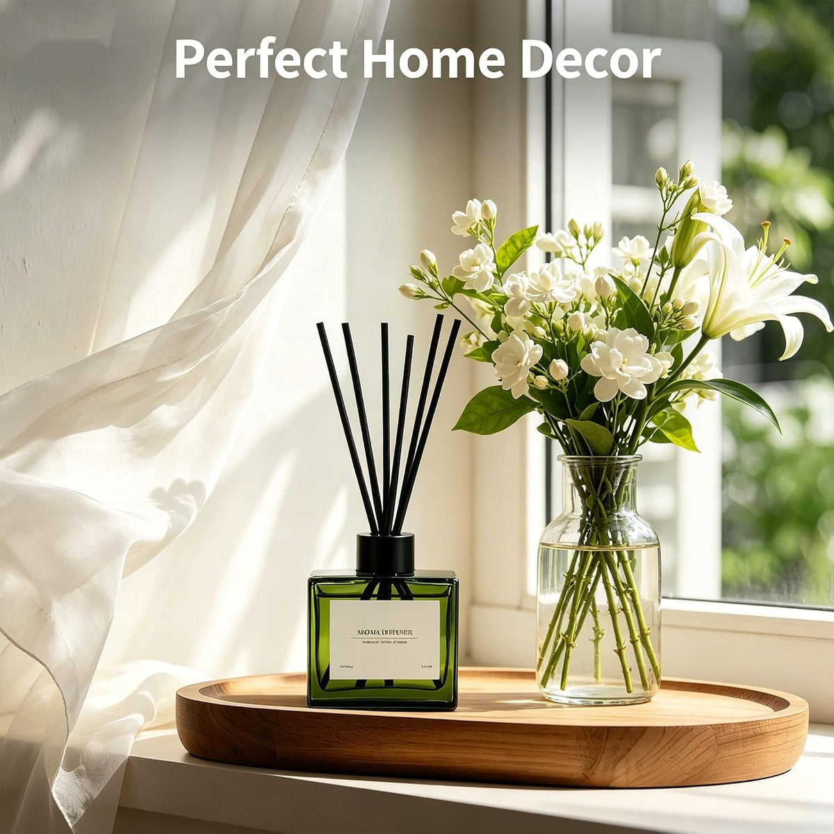 Reed Diffuser Set Jasmine Lily, 120ml Scented Oil with 10 Reed Sticks, Home Fragrance Air Freshener for Living Room Bedroom Bathroom Office