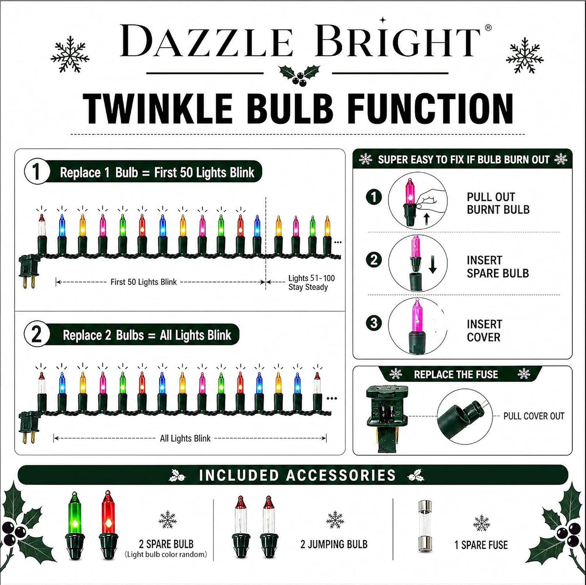 Dazzle Bright Multi-Colored Christmas Mini String Lights, 20FT 100 Count Incandescent Waterproof Fairy Lights Plug in, Connectable Christmas Decorations for Indoor Outdoor Home Party Garden Yard
