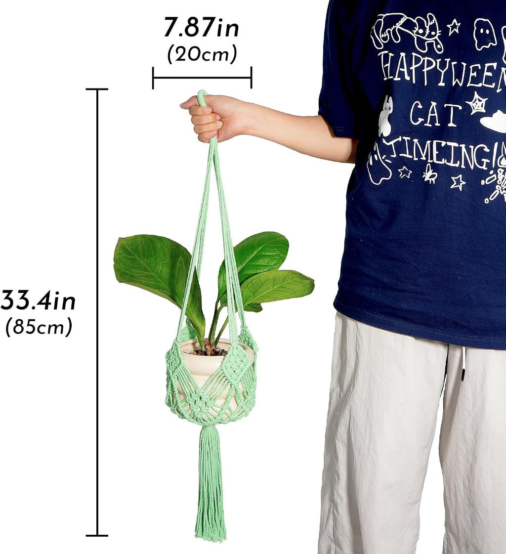 2 Pack Macrame Plant Hangers, 33-Inch Cotton Rope Hanging Planters with Diamond Design, Boho Home Decor for Indoor and Outdoor Use, Green