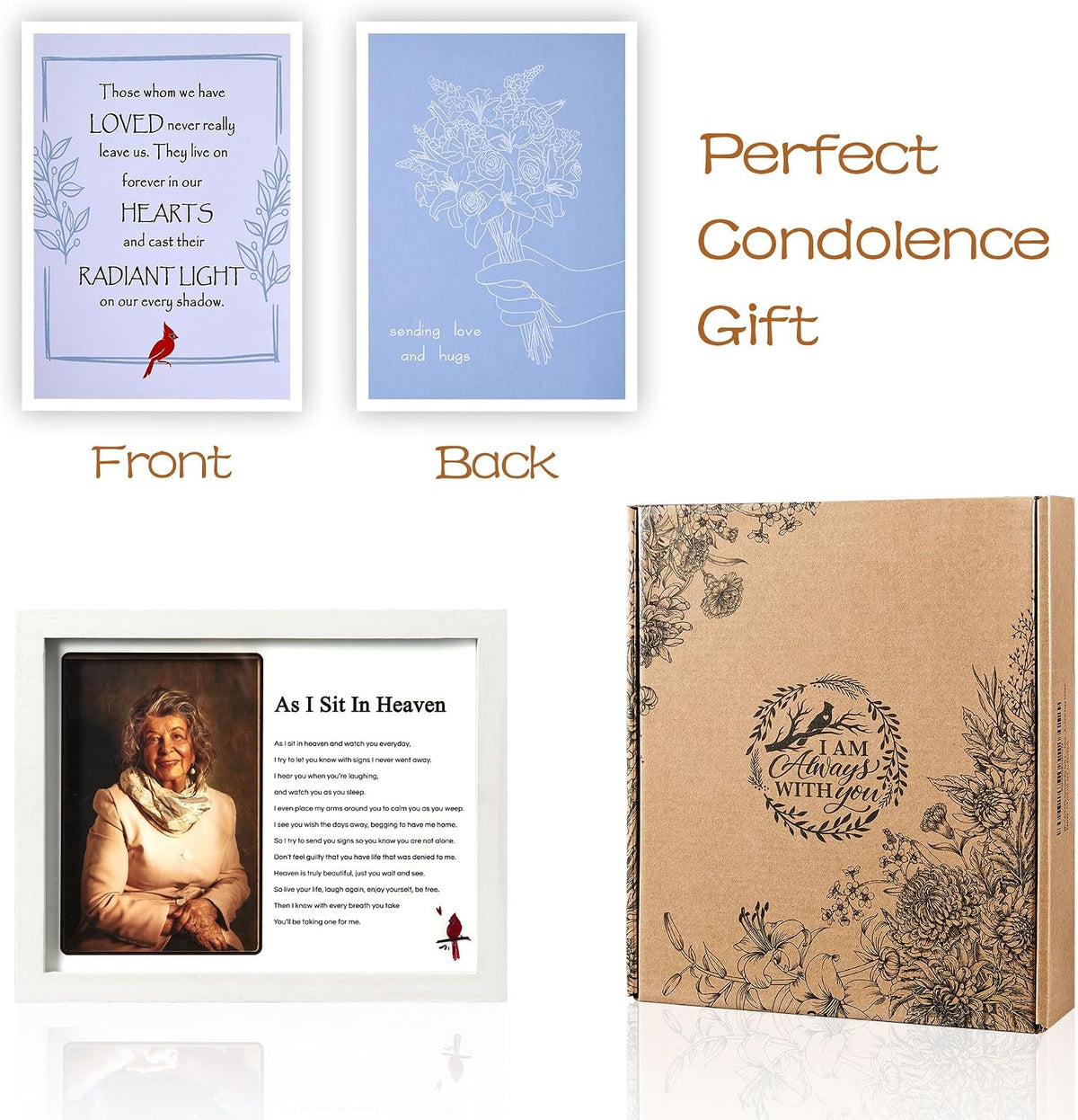 WOODEXPE Sympathy Gift LED Memorial Shadow Box Memorial Picture Frame for Loss of Loved One 4x6 Photo (As I Sit in Heaven White)