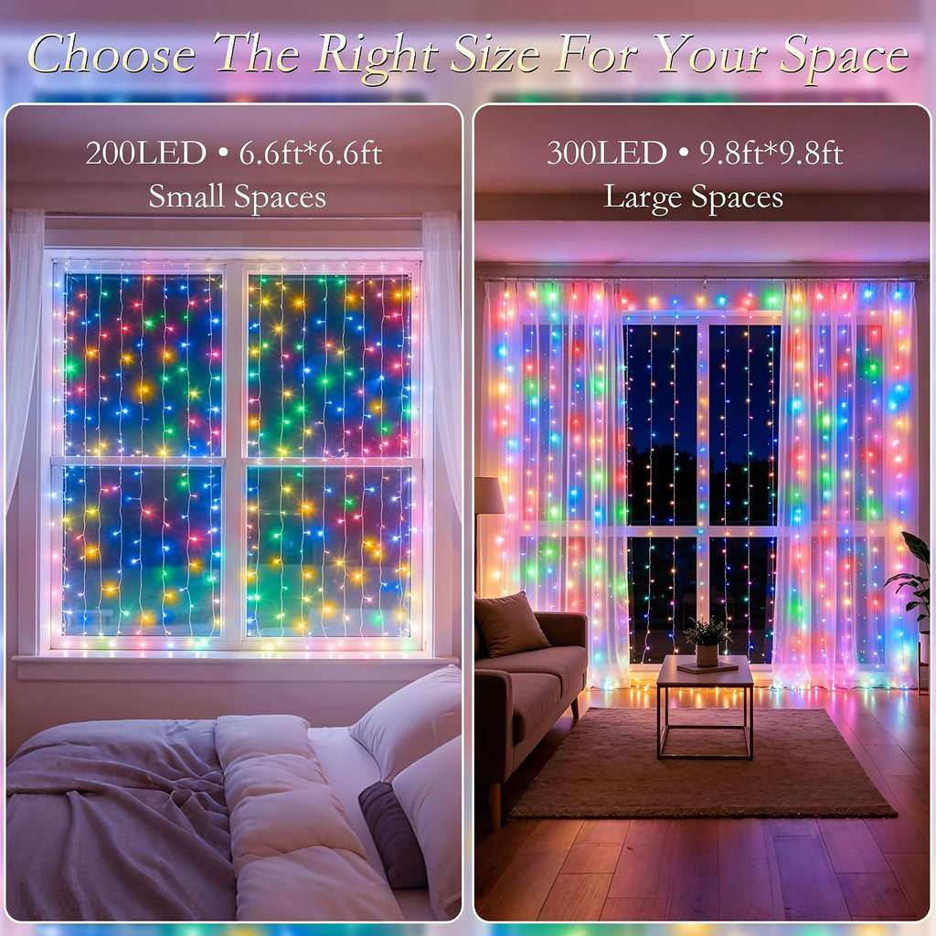 Curtain String Lights 300LED 9.8x9.8FT, Multicolor, IP44, 9.8FT Lead