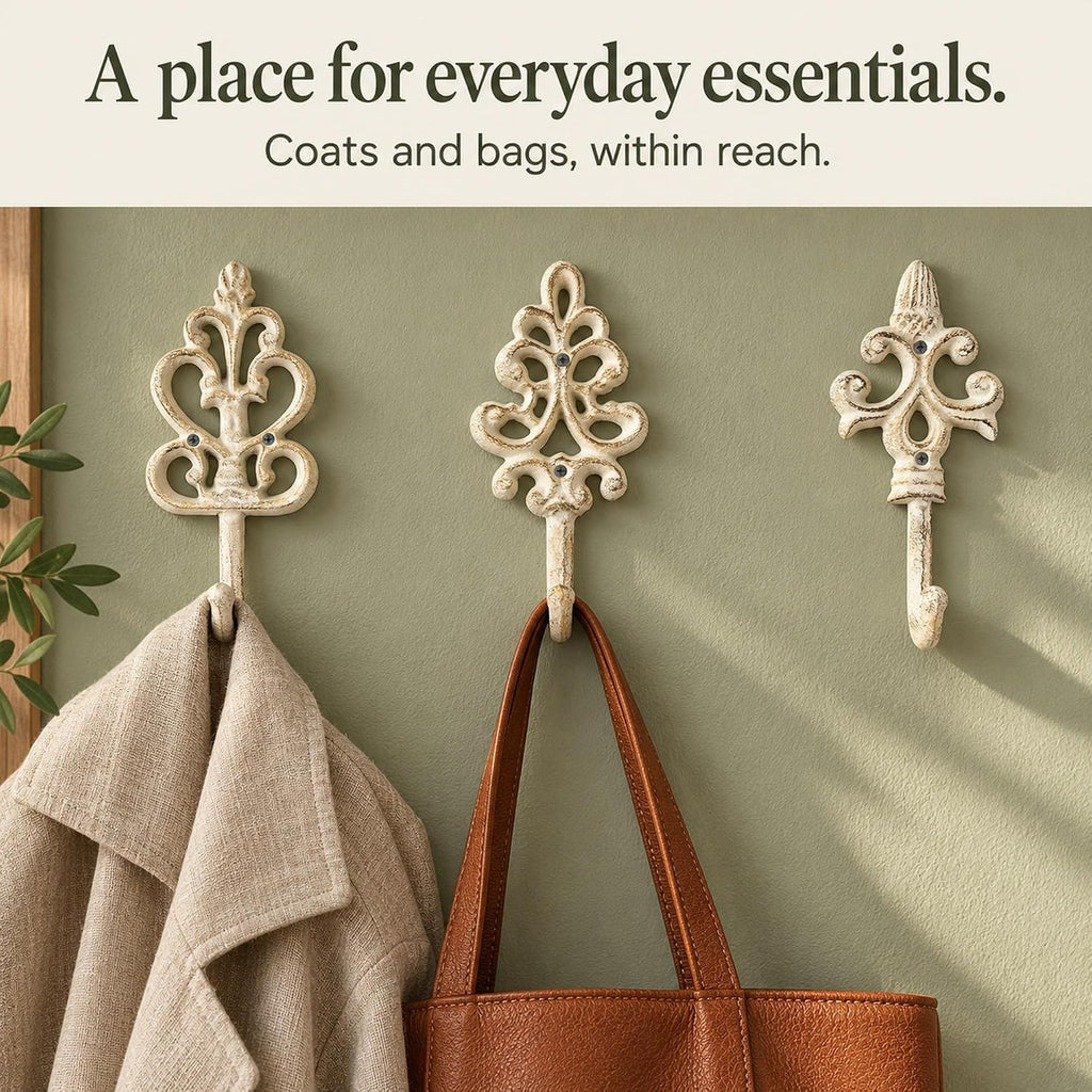Comfify Rustic White Cast Iron Wall Hooks Set of 3 – Farmhouse Coat Hooks