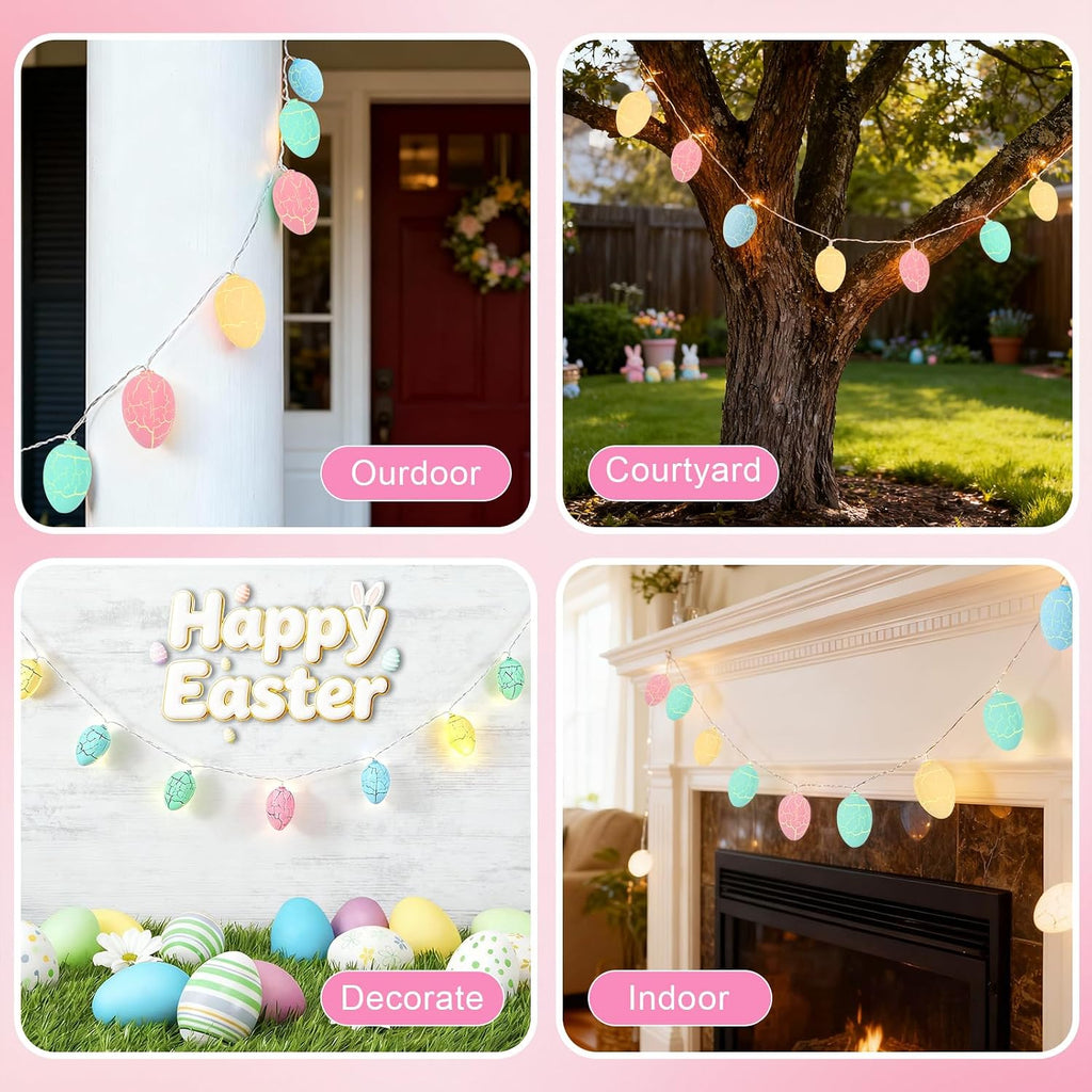 9.94ft Easter Egg String Lights, 20 LED Battery Operated Easter Decorations, Steady On & Flash Modes Plastic Fairy Lights for Indoor Outdoor Home Holiday Decor