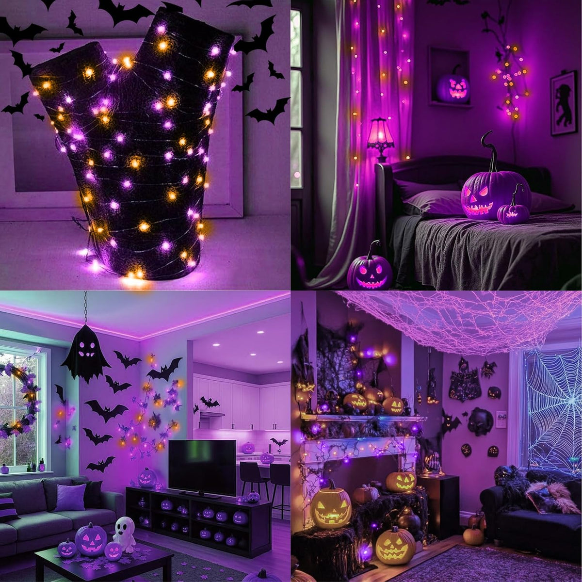 LAMPHOME Halloween Fairy Lights Plug in, 33Ft 100 LEDs Waterproof Twinkle Firefly Lights, Adaptor Included, Starry String Lights for Wedding Indoor Outdoor Christmas Patio Garden, Orange and Purple