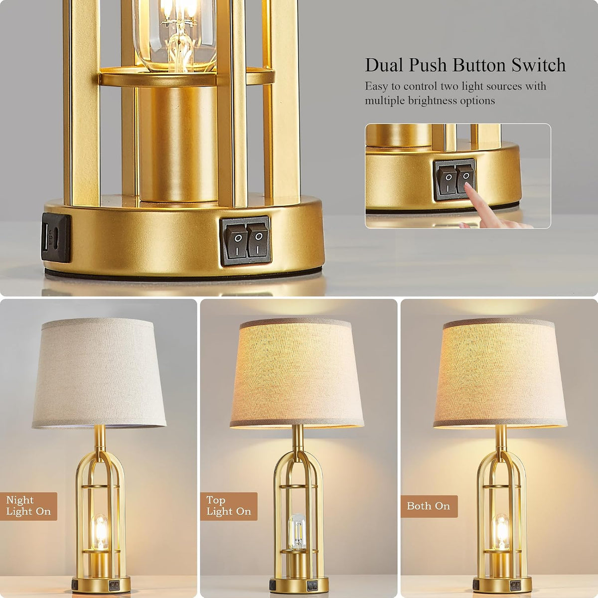 SRJJA 24" Modern Table Lamps for Living Room Bedroom Set of 2, USB A+C