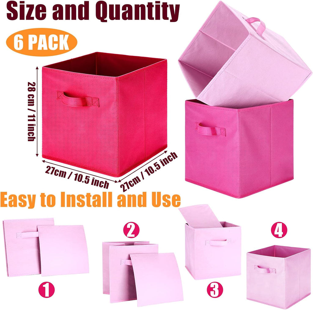 Karenhi 6 Pack Cube Storage Bins, Pink Fabric Organizer