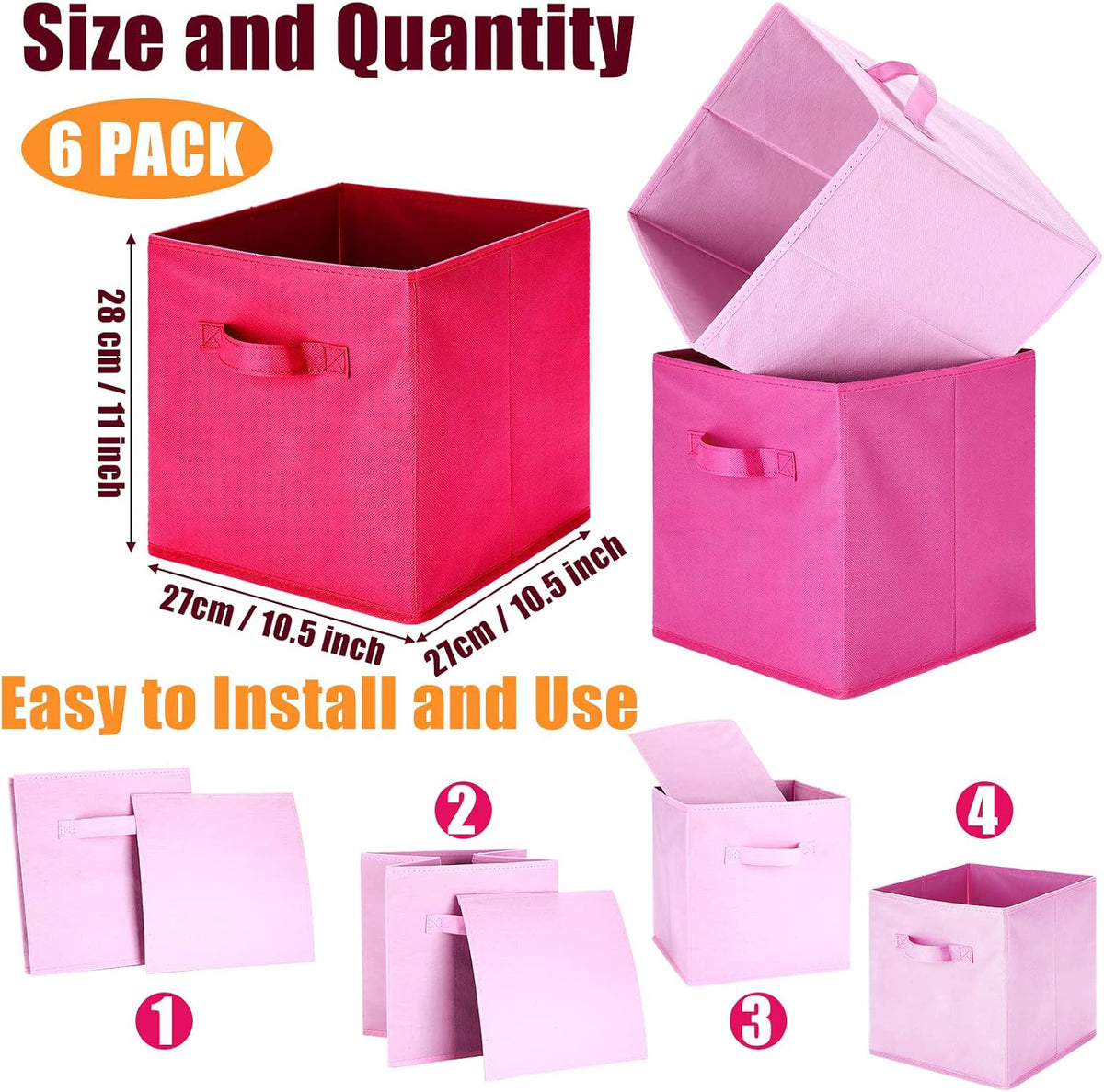 Karenhi 6 Pack Cube Storage Bins, Pink Fabric Organizer