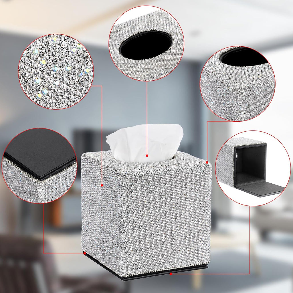 Sumnacon Tissue Box Cover Bling Square Tissue Box Holder，Magnetic Bottom