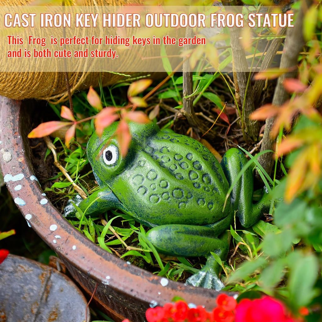 Sungmor Cast Iron Outdoor Frog Key Hider, Garden Statue–Antique Green