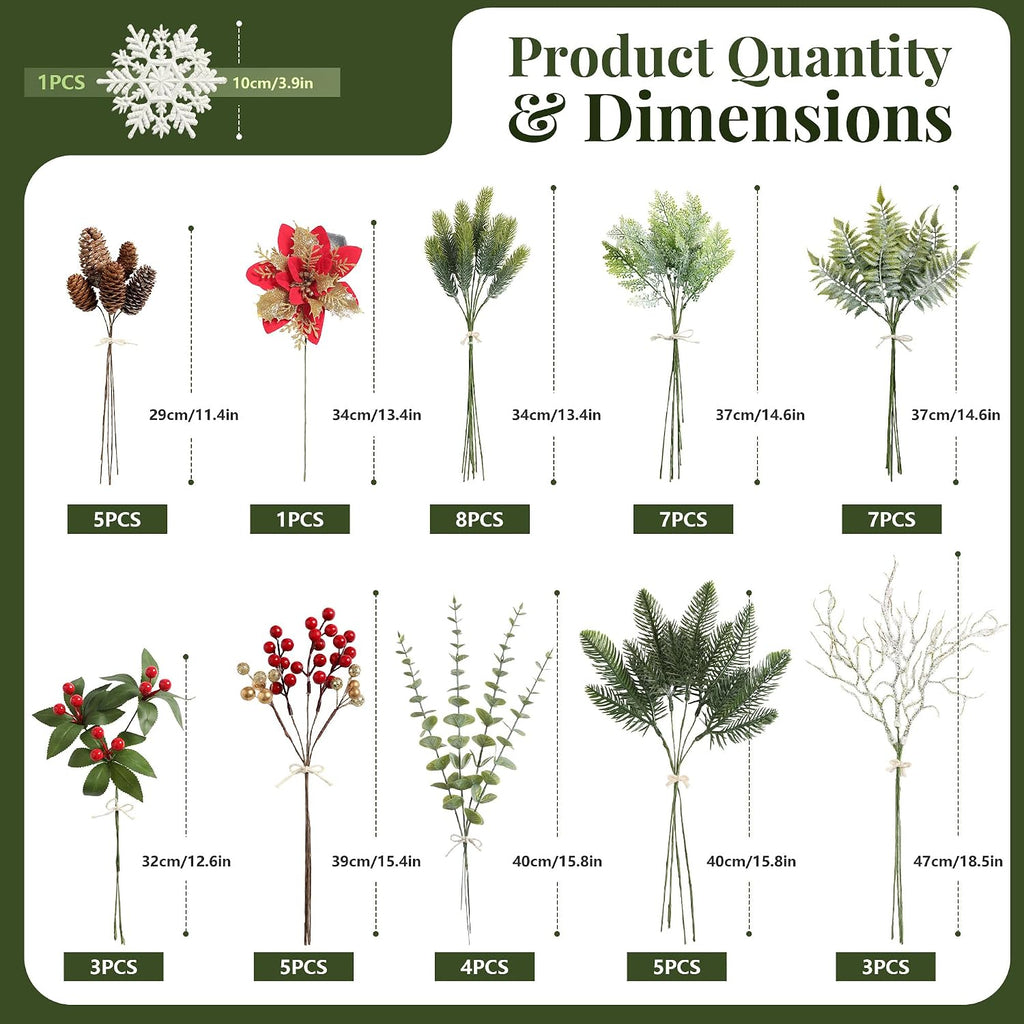 Christmas Artificial Greenery Stems for DIY Home Decoration