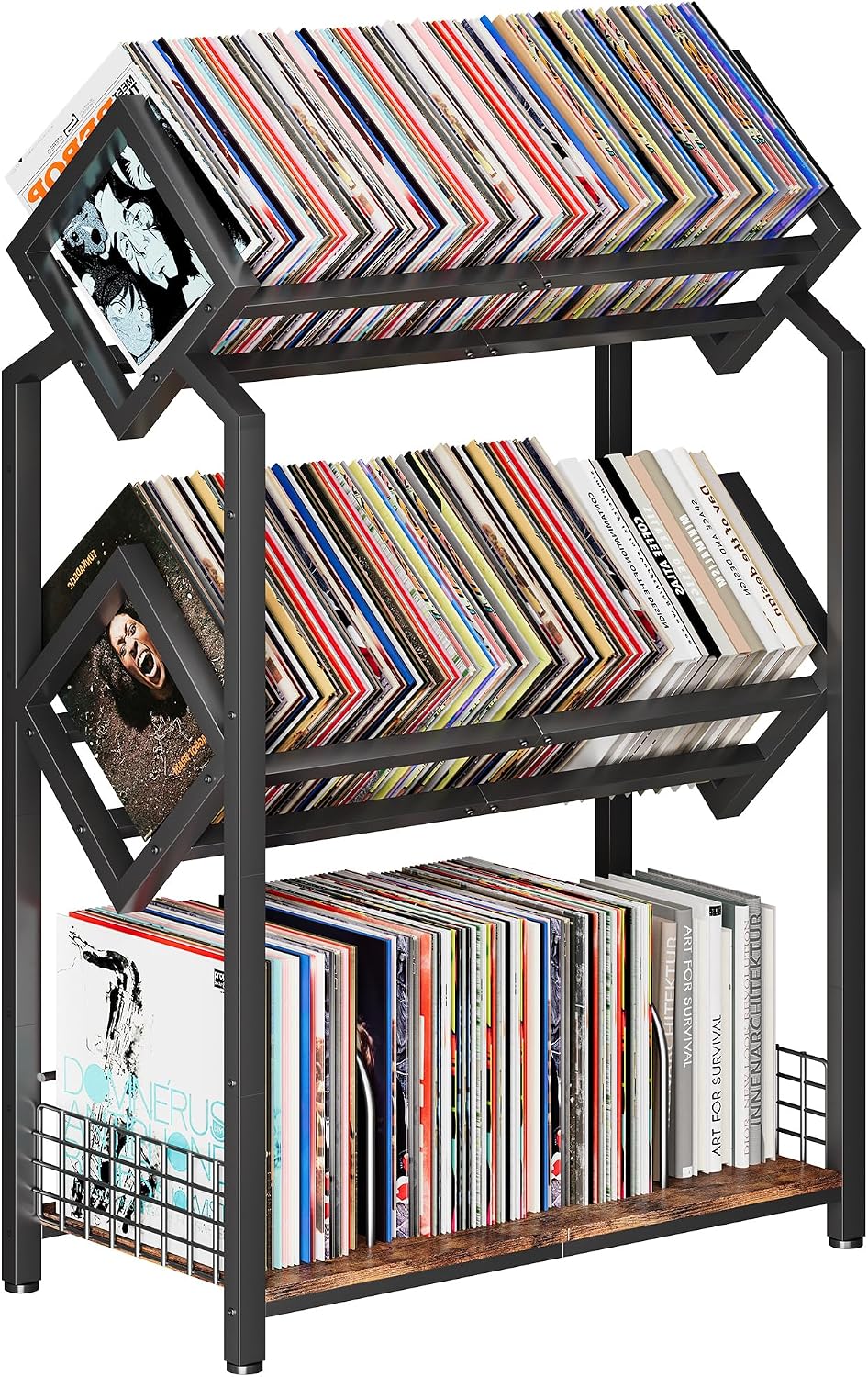 Homeiju 3-Tier Vinyl Record Storage Holder with Dividers