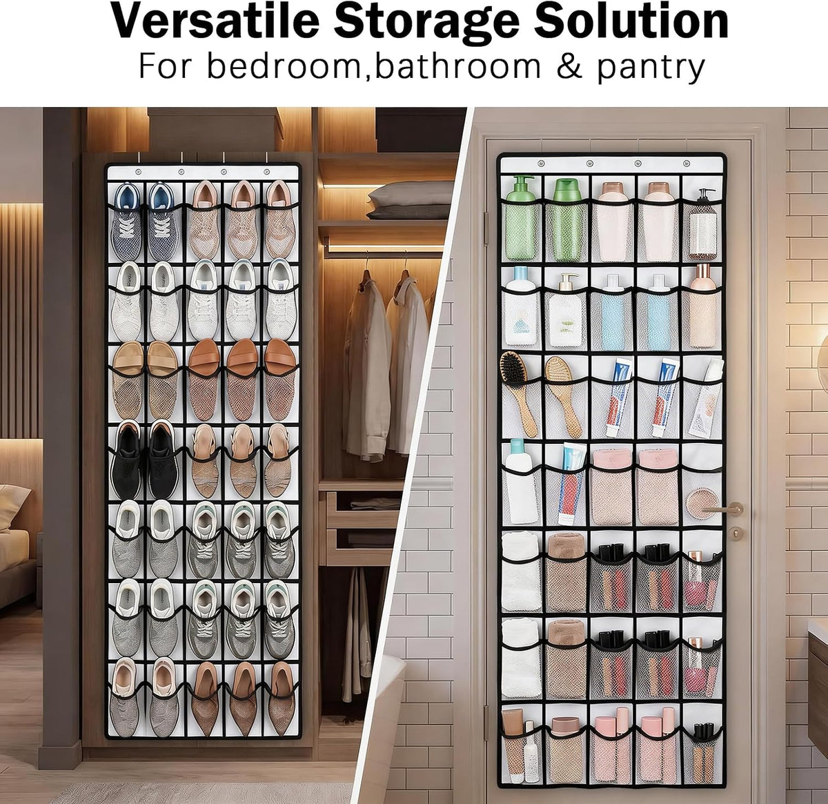 Over the Door Shoe Organizer, 35 Large Breathable Mesh Pockets, Space Saving Hanging Storage, Holds Up to 40 lbs, Hangs on Closets for Shoes, Accessories, White