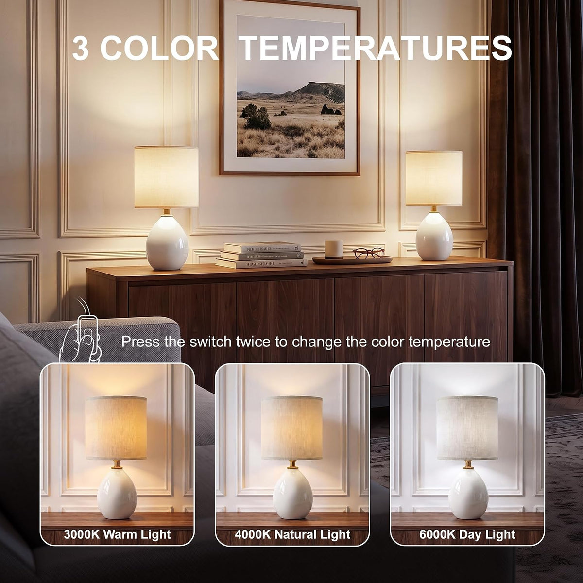 Dawnwake 17.7" Ceramic Table Lamps Set of 2 for Living Room Bedroom, White