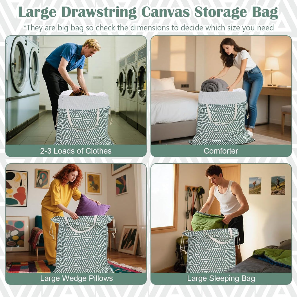 Canvas Laundry Bag with Handles & Drawstring 30"Wx35"H, L+ Geom SlateGreen