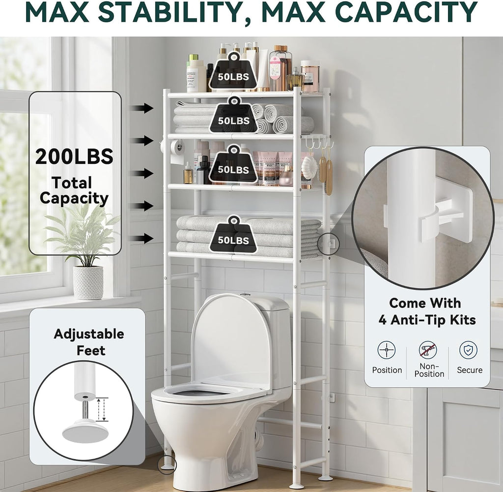 GloTika 4-Tier Over The Toilet Storage Shelves, White