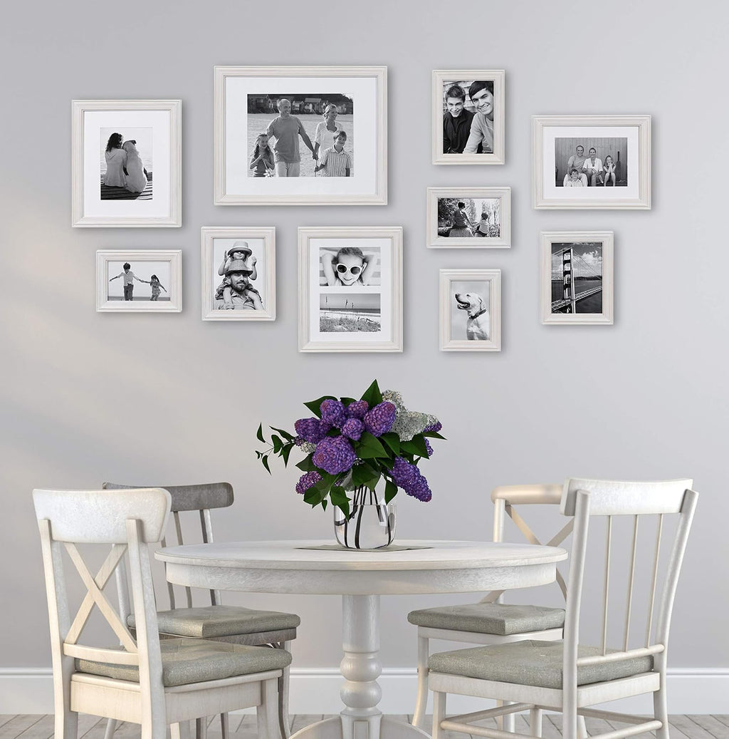 Kate and Laurel Bordeaux Modern Gallery Wall Kit, Set of 10 with Assorted Size Frames with White-Wash Finish