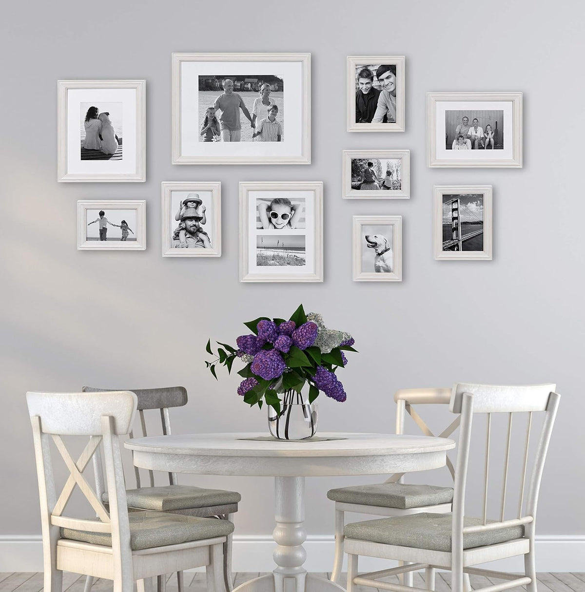 Kate and Laurel Bordeaux Modern Gallery Wall Kit, Set of 10 with Assorted Size Frames with White-Wash Finish