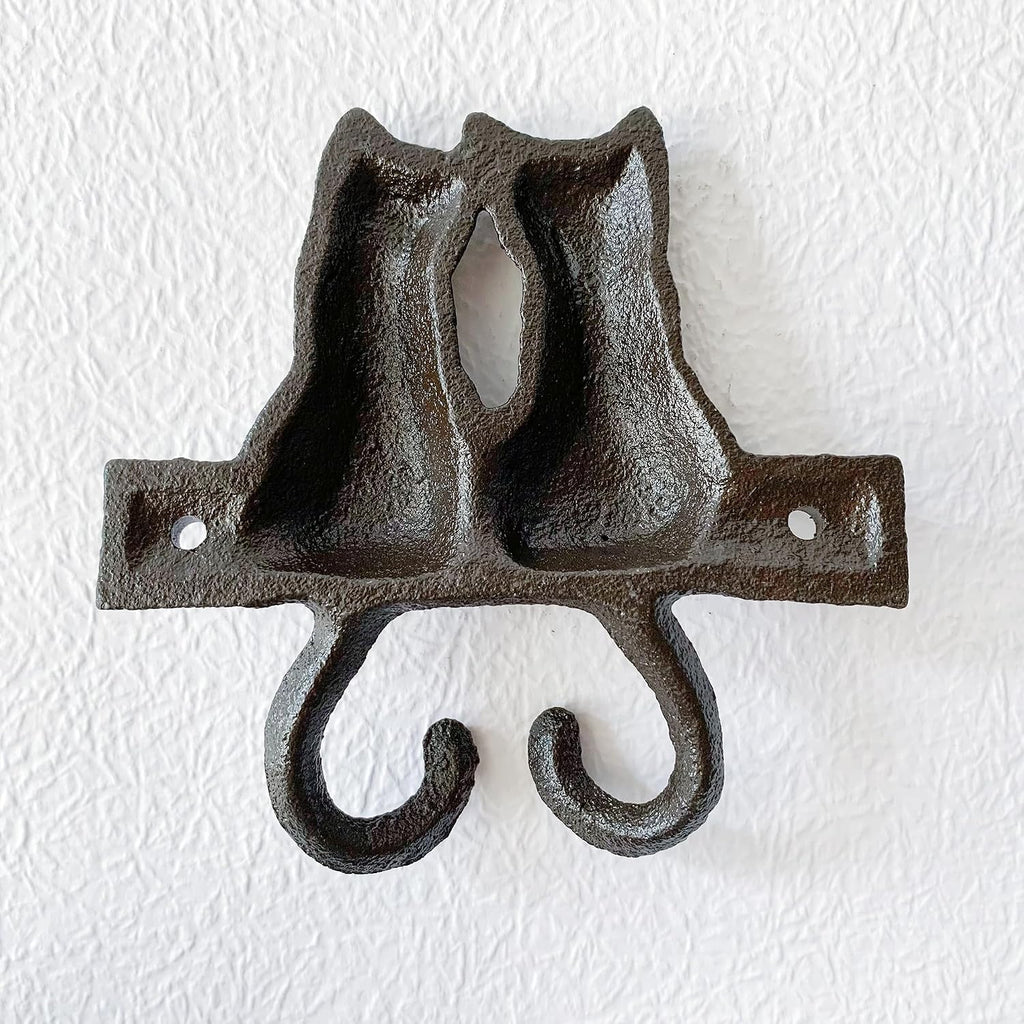 Rustic Cat-Shaped Decorative Wall Hook Rack Hangers for Hanging Clothes, Coats, Towels, Keys, and Hats, 1 Pack Antique Cast Iron Mounted Wall Hooks