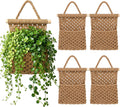 4 Pack Macrame Wall Plant Hangers, Jute with Wooden Rod for Indoor