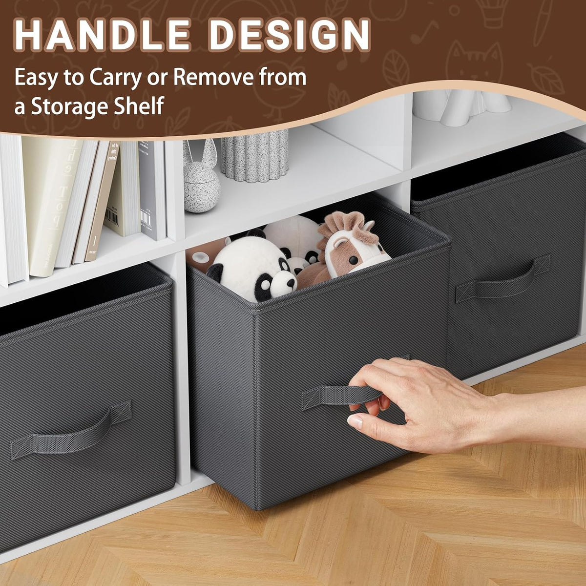 Cube Storage Bins, 11 Inch Fabric Storage Cubes with Handle