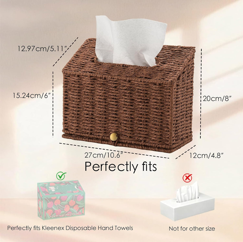 PINXIURY Hand Towel Box Cover,Paper Rope Wicker Tissue Holder for Kleenex Hand Towels,Hand Towel Holder,Slant-Top Paper Rope Tissue Box for Bathroom,Kitchen and Bedroom, Coffee