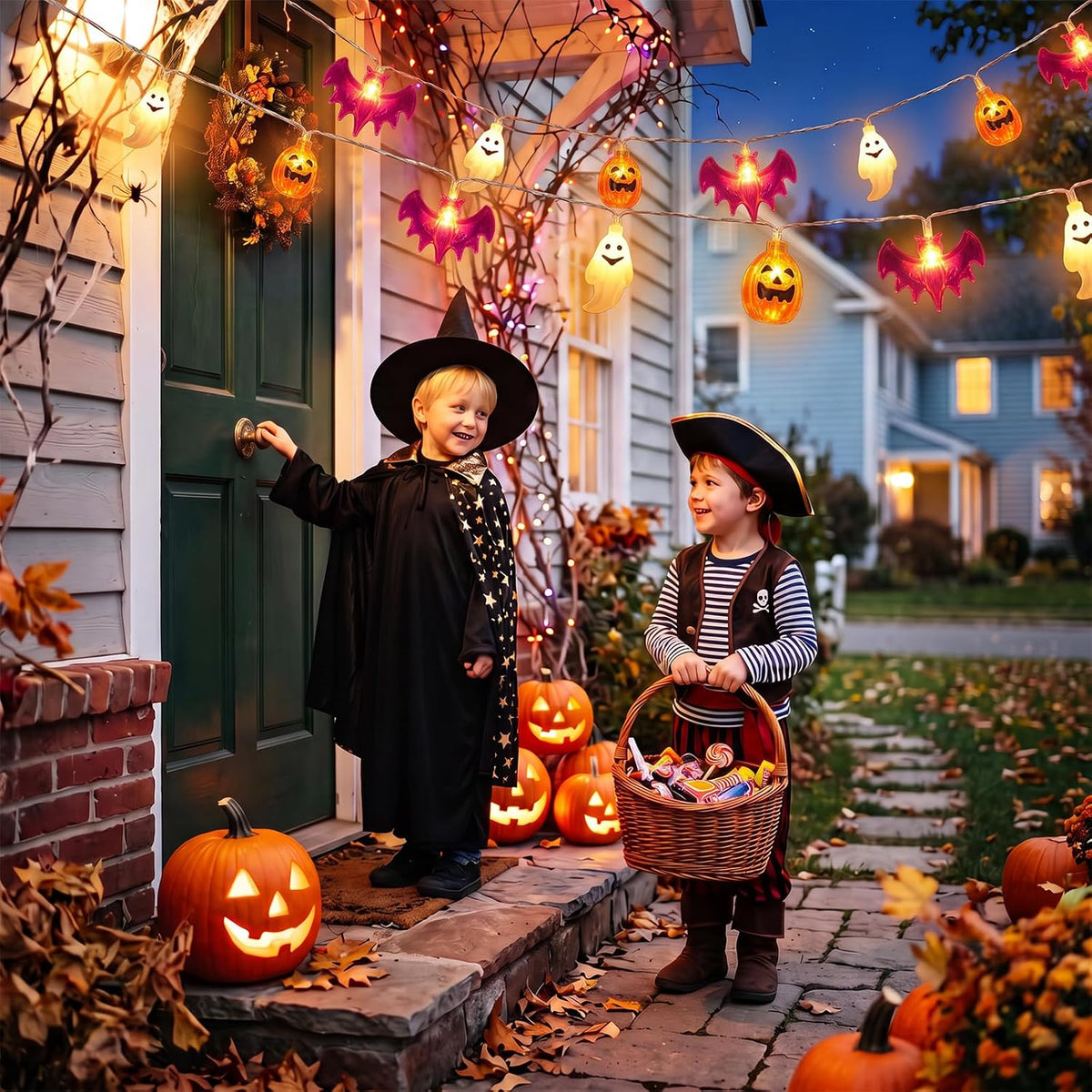 Halloween String Lights Indoor: 16.4 FT 30 LED Pumpkin Ghost Bats Lighted Decorations – 8 Modes Waterproof Timer for Window Porch House Room Bedroom Party Decor