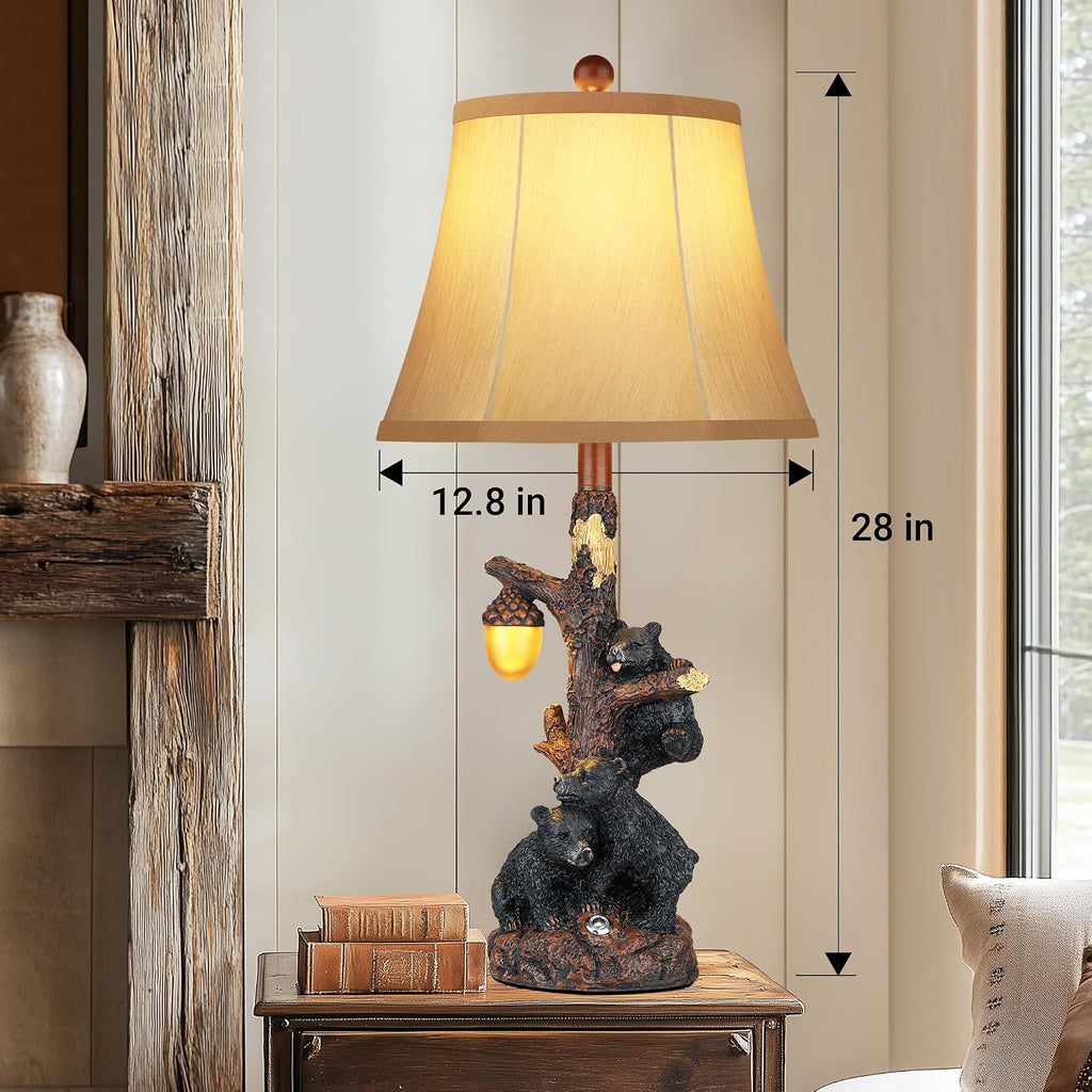 Set of 2 Bear Bedside Table Lamps for Bedroom with Nightlight & USB A+C,Touch Accent Cottage Table Lamps for Living Room,Farmhouse Rustic Animal Nightstand Lamps for Western Cabin Christmas Decor
