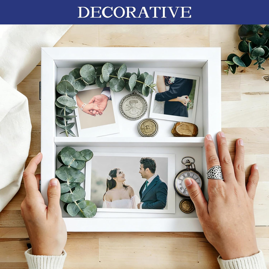 An&He 10x10 Shadow Box Frame Engineered Wood | with a 2.7" Usable Display Depth | Includes Acid-Free Backing Board, UV Resistant Acrylic, and Hanging Hardware-White