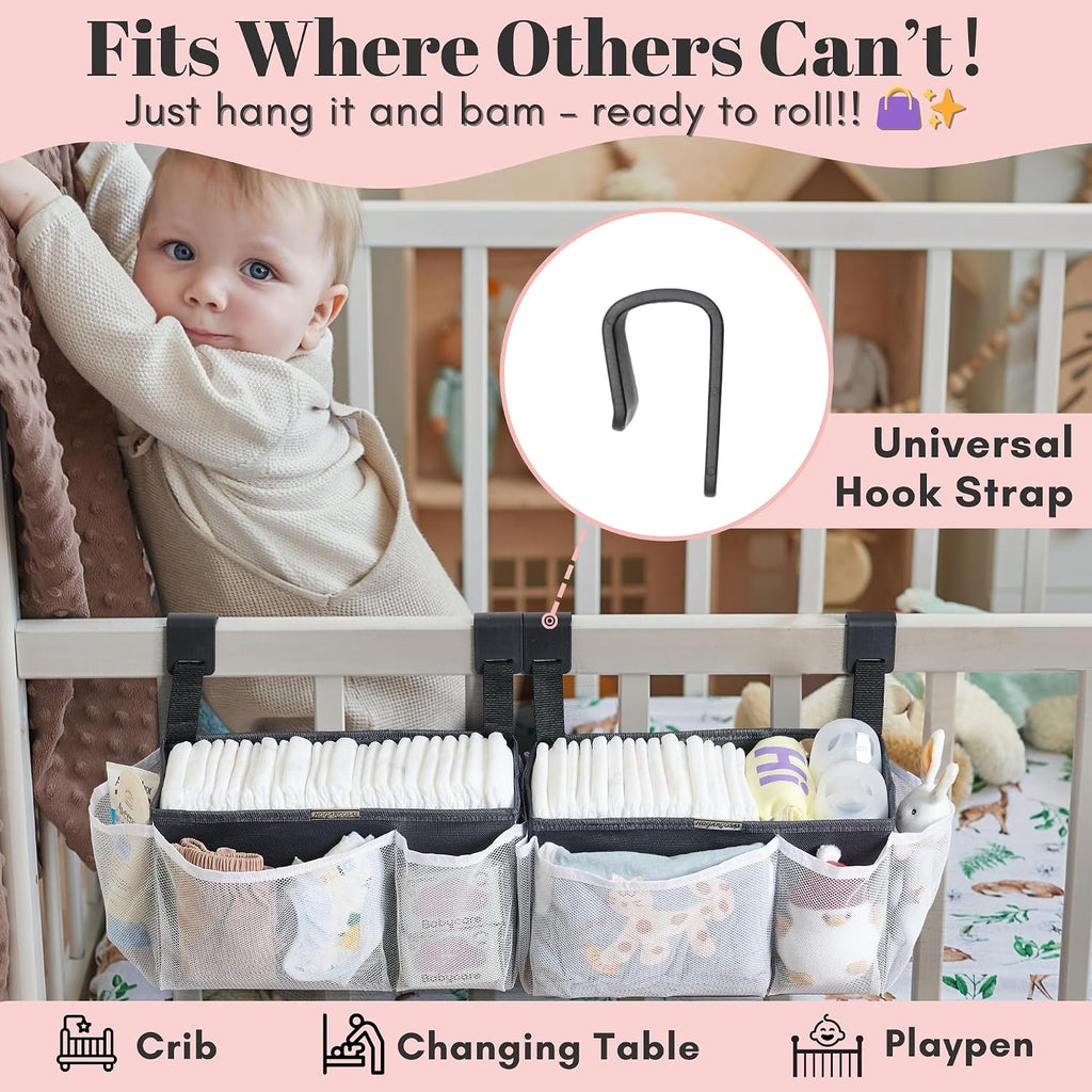 2-Pack Hanging Diaper Organizer for Crib, Playpen, Bassinet & Pack n Play
